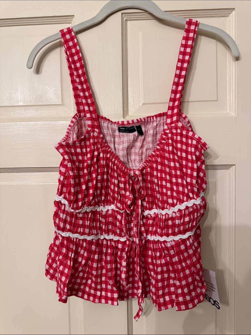 ASOS Red Gingham Ruffle Tie-Front Camisole
